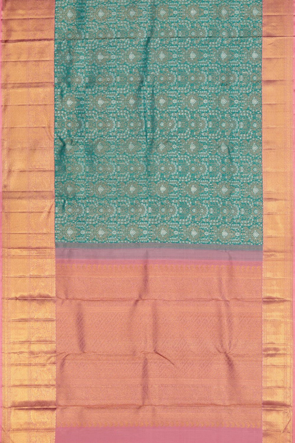 Image of Kanchipuram Silk Brocade Teal Green Saree